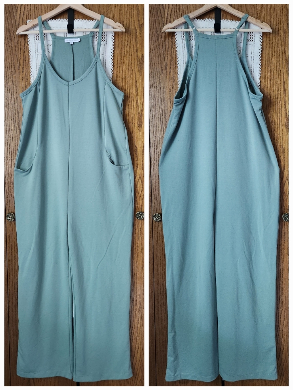 Sincerely Jules Sage Green Wide-Leg Jumpsuit with Pockets